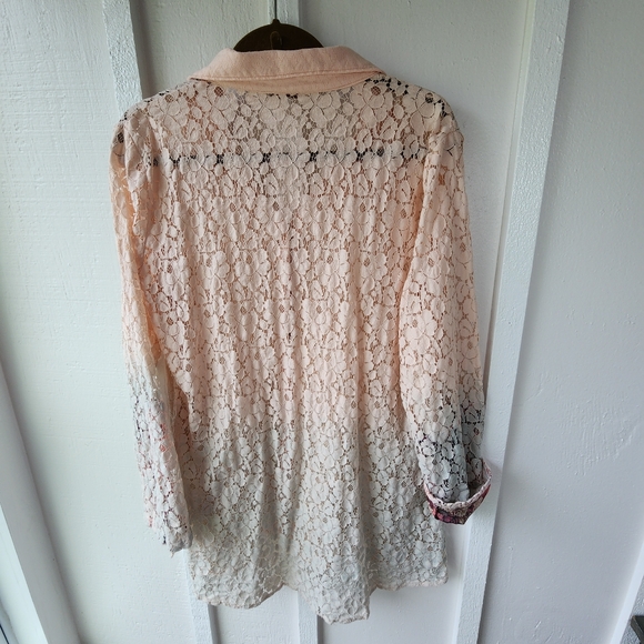 Soft Surroundings Aurelie Dip Dye Eyelet Ombre Lace Button Down Tunic Size Large - Picture 10 of 16